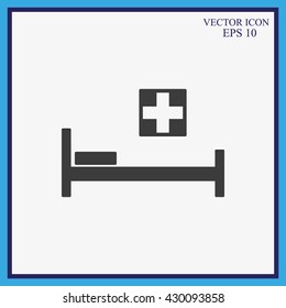 Hospital bed and cross.Flat simple icon illustration
