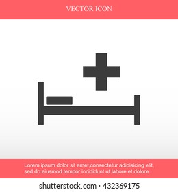 Hospital bed and cross.Flat simple icon illustration
