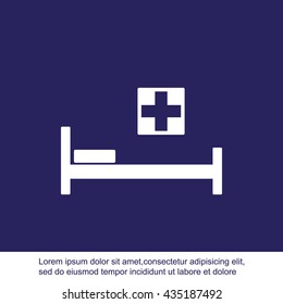 Hospital bed and cross.Flat simple icon illustration
