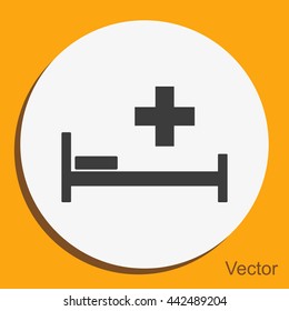 Hospital bed and cross.Flat simple icon illustration