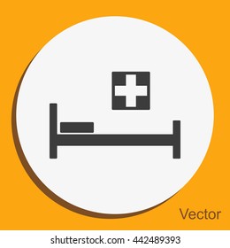 Hospital bed and cross.Flat simple icon illustration