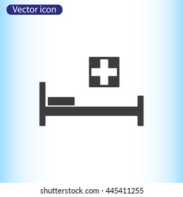 Hospital bed and cross.Flat simple icon illustration
