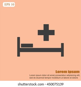 Hospital bed and cross.Flat simple icon illustration
