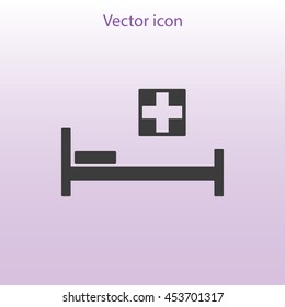 Hospital bed and cross.Flat simple icon illustration
