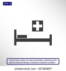 Hospital bed and cross.Flat simple icon illustration