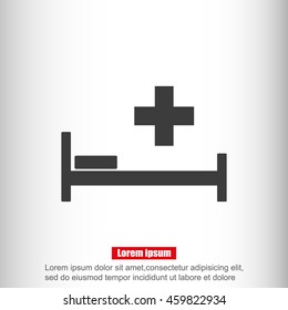 Hospital bed and cross.Flat simple icon illustration
