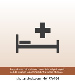 Hospital bed and cross.Flat simple icon illustration