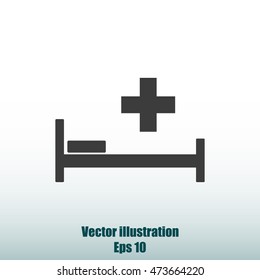 Hospital bed and cross.Flat simple icon illustration