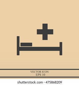 Hospital bed and cross.Flat simple icon illustration