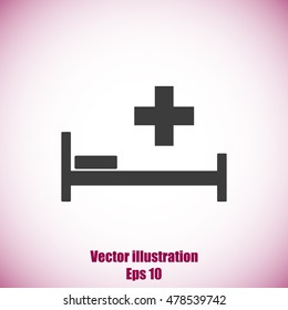 Hospital bed and cross.Flat simple icon illustration
