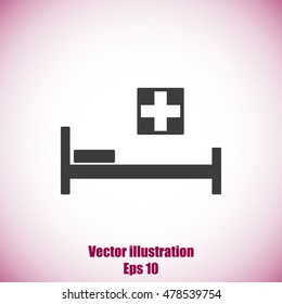 Hospital bed and cross.Flat simple icon illustration