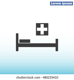 Hospital bed and cross.Flat simple icon illustration