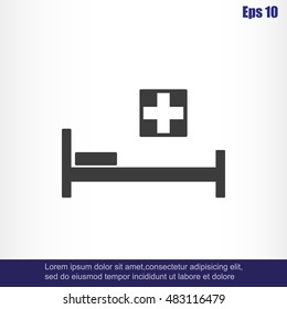 Hospital bed and cross.Flat simple icon illustration