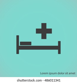 Hospital bed and cross.Flat simple icon illustration