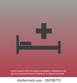 Hospital bed and cross.Flat simple icon illustration