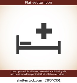 Hospital bed and cross.Flat simple icon illustration