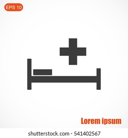 Hospital bed and cross.Flat simple icon illustration
