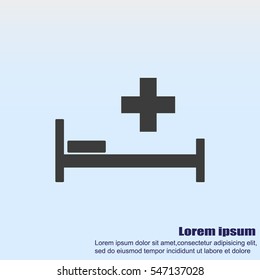 Hospital bed and cross.Flat simple icon illustration