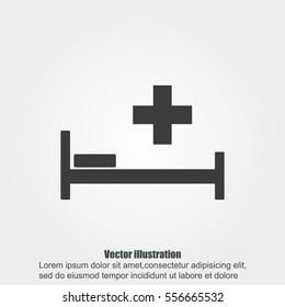 Hospital bed and cross.Flat simple icon illustration
