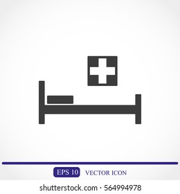 Hospital bed and cross.Flat simple icon illustration