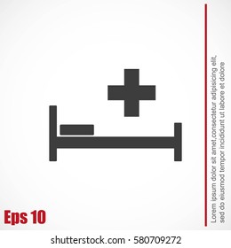 Hospital bed and cross.Flat simple icon illustration