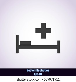 Hospital bed and cross.Flat simple icon illustration