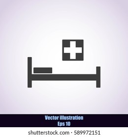 Hospital bed and cross.Flat simple icon illustration