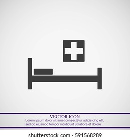 Hospital bed and cross.Flat simple icon illustration