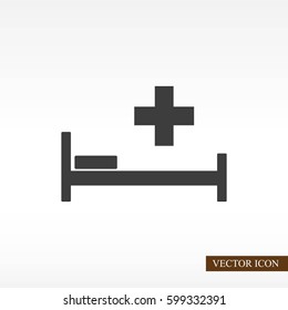 Hospital bed and cross.Flat simple icon illustration