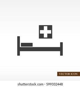 Hospital bed and cross.Flat simple icon illustration