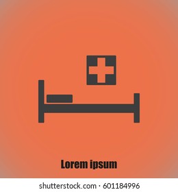 Hospital bed and cross.Flat simple icon illustration