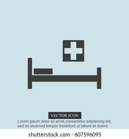 Hospital bed and cross.Flat simple icon illustration