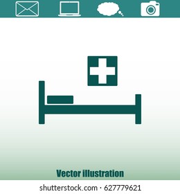 Hospital bed and cross.Flat simple icon illustration