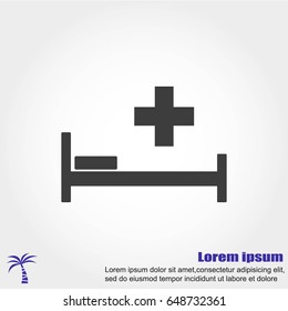 Hospital bed and cross.Flat simple icon illustration
