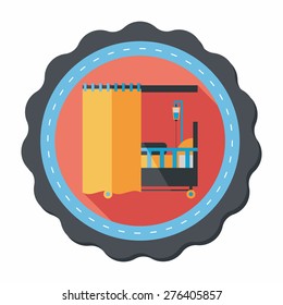 hospital bed flat icon with long shadow