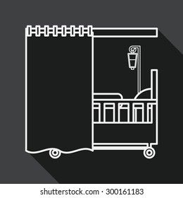hospital bed flat icon with long shadow, line icon