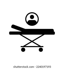 Hospital bed gurney icon filled with patients in black solid style