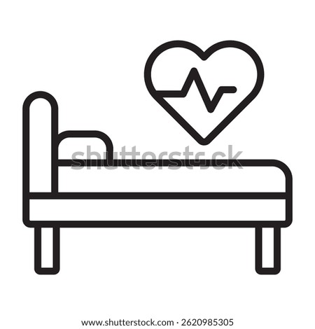 Hospital bed with heart pulse outline icon