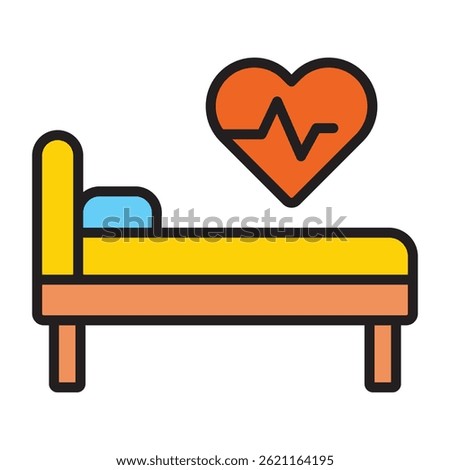Hospital bed with heart pulse outline icon	
