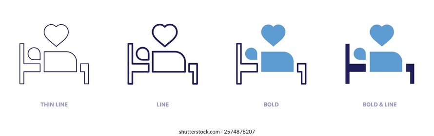Hospital bed icon in 4 different styles. Thin Line, Line, Bold, and Bold Line. Duotone style. Editable stroke.