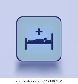 Hospital bed icon. Blue frame design.