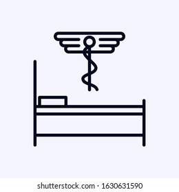 Hospital bed icon with caduceus symbol thin isolated