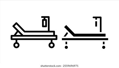 Hospital bed Icon collection in filled and stroke style.