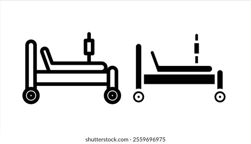 Hospital bed Icon collection in filled and stroke style.