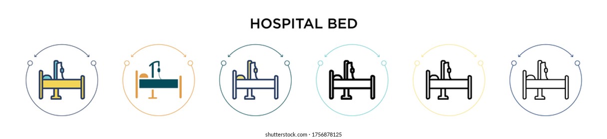 Hospital bed icon in filled, thin line, outline and stroke style. Vector illustration of two colored and black hospital bed vector icons designs can be used for mobile, ui, web