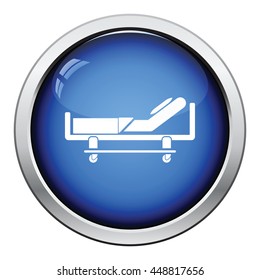 Hospital bed icon. Glossy button design. Vector illustration.