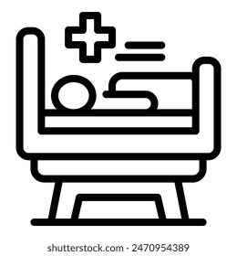 Hospital bed icon illustration in black and white vector for patient medical healthcare treatment and recovery, isolated representation of hospital facility and comfort accommodation