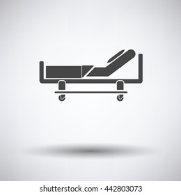 Hospital bed icon on gray background, round shadow. Vector illustration.