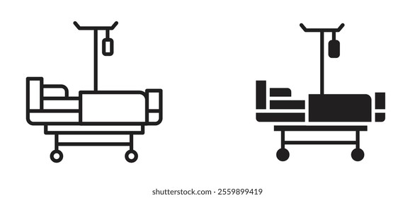 Hospital bed Icon set in black color for ui designs