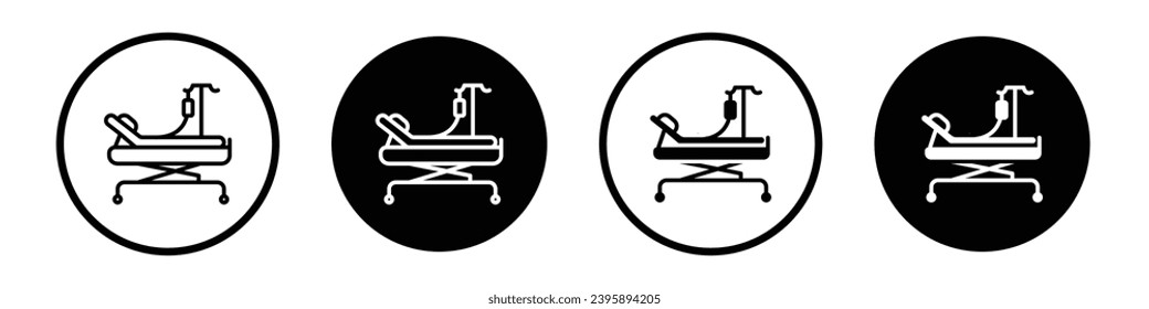 Hospital bed icon set. emergency ward stretcher vector symbol. icu room treatment bed icon in black filled and outlined style.